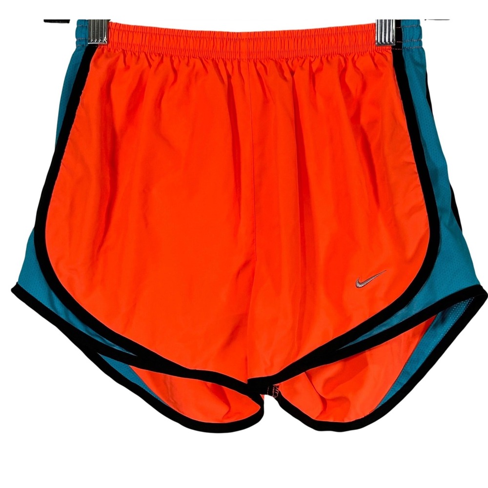 Nike Dri-FIT Tempo Running Shorts Womens Small Neon Orange Teal Mesh‎ Trim